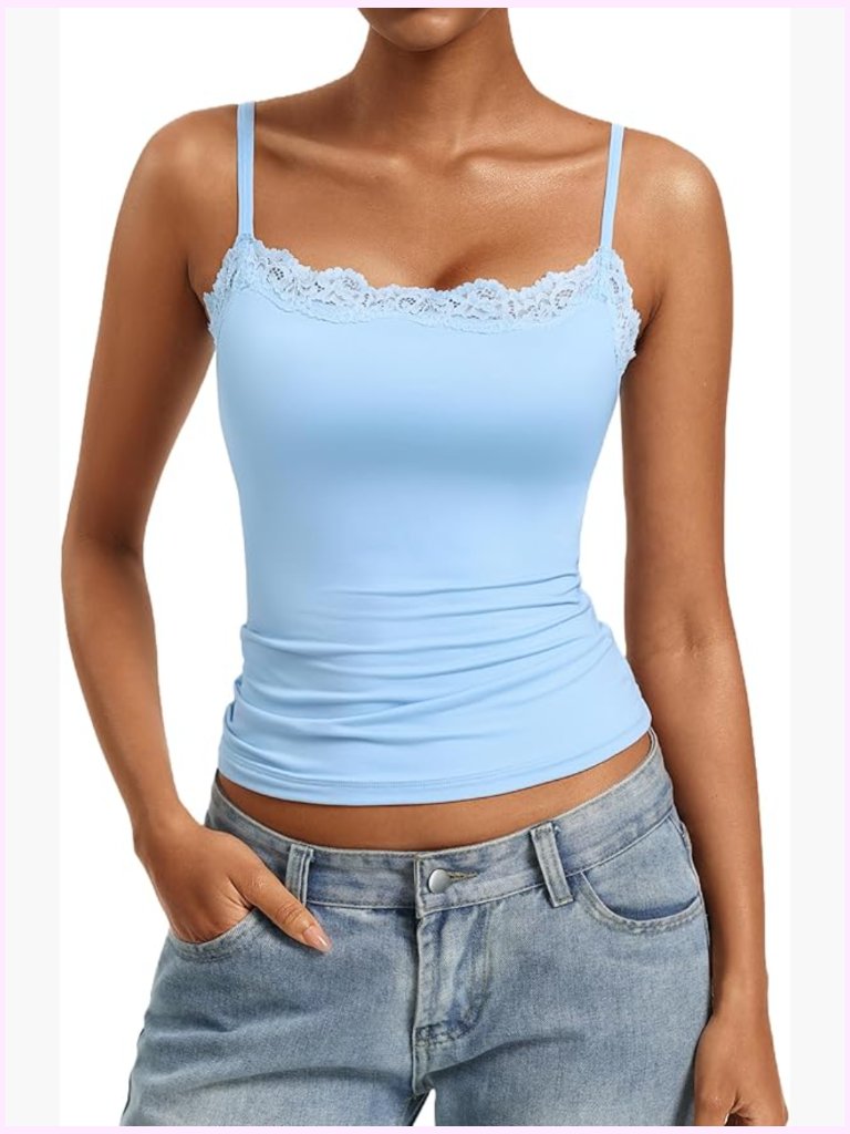 Lace Trim Square Neck Camisole Tank Top Going Out 2026 Summer
